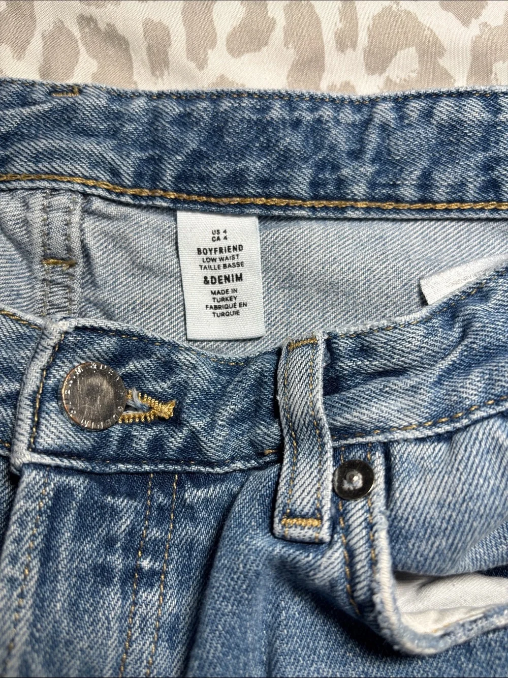 &Denim Mid-Rise Distressed Blue Denim Shorts